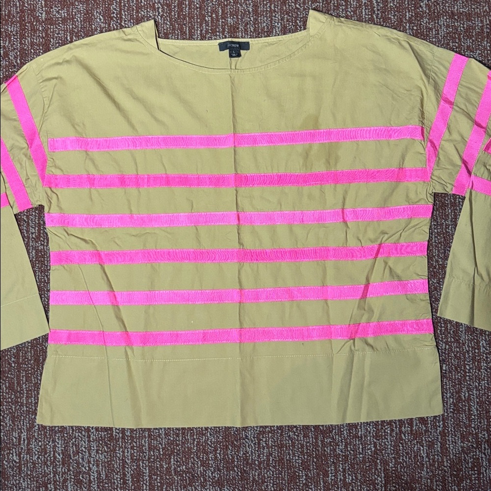 J. crew Brown and Pink Striped Shirt wide fit oversize women’s large slouchy top